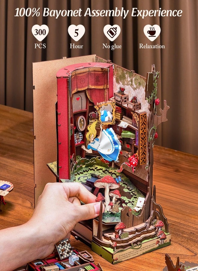 ROBOTIME Book Nook Kit, Fairy Tale Princess DIY Miniature House Kit, Fall into Wonder 3D Wooden Puzzle Bookends, Tiny House Bookshelf Decor Creative Decorative Unique Gifts for Adults & Teens - Image 5